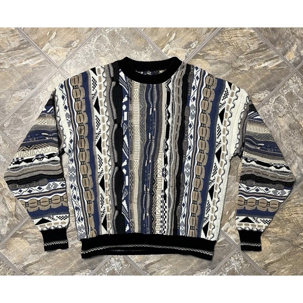 Vintage 3D Knit Sweater Mens XL Multicolor Vintage Coogi Style Made In USA